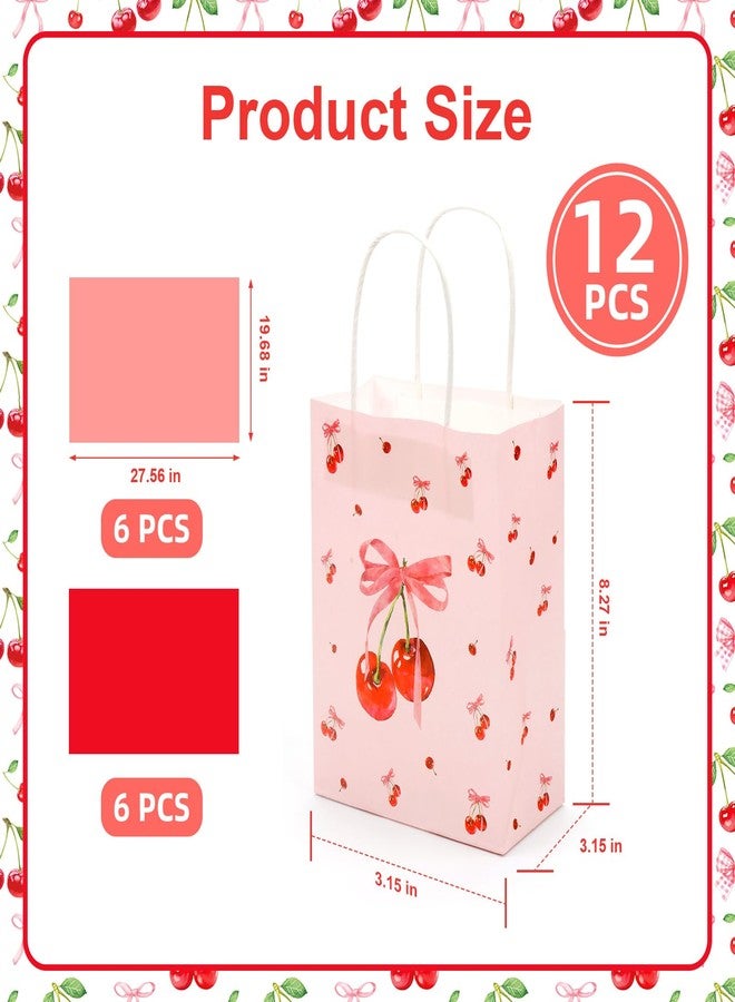 FujDun 12pcs Cherry Gift Bag, Pink Bow Medium Gift Bags with Tissue Paper, Cherry Party Decorations for Birthday Bridal Shower Baby Shower Wedding Party Favor Bags (8.27 x 6.3 x 3.15 inch) - Image 2